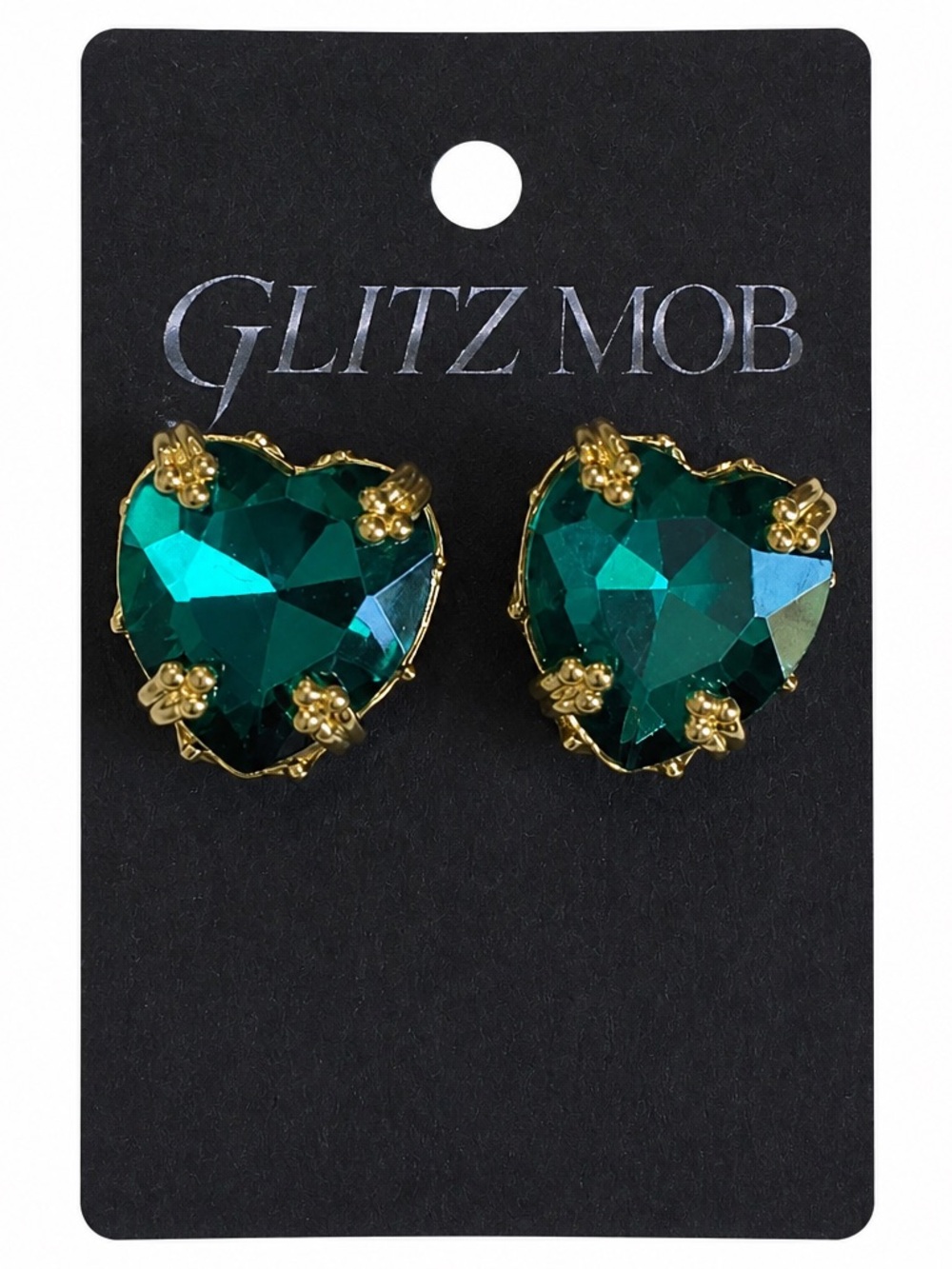 NEW Glitz Mob Emerald Heart Crystal Stud Earrings